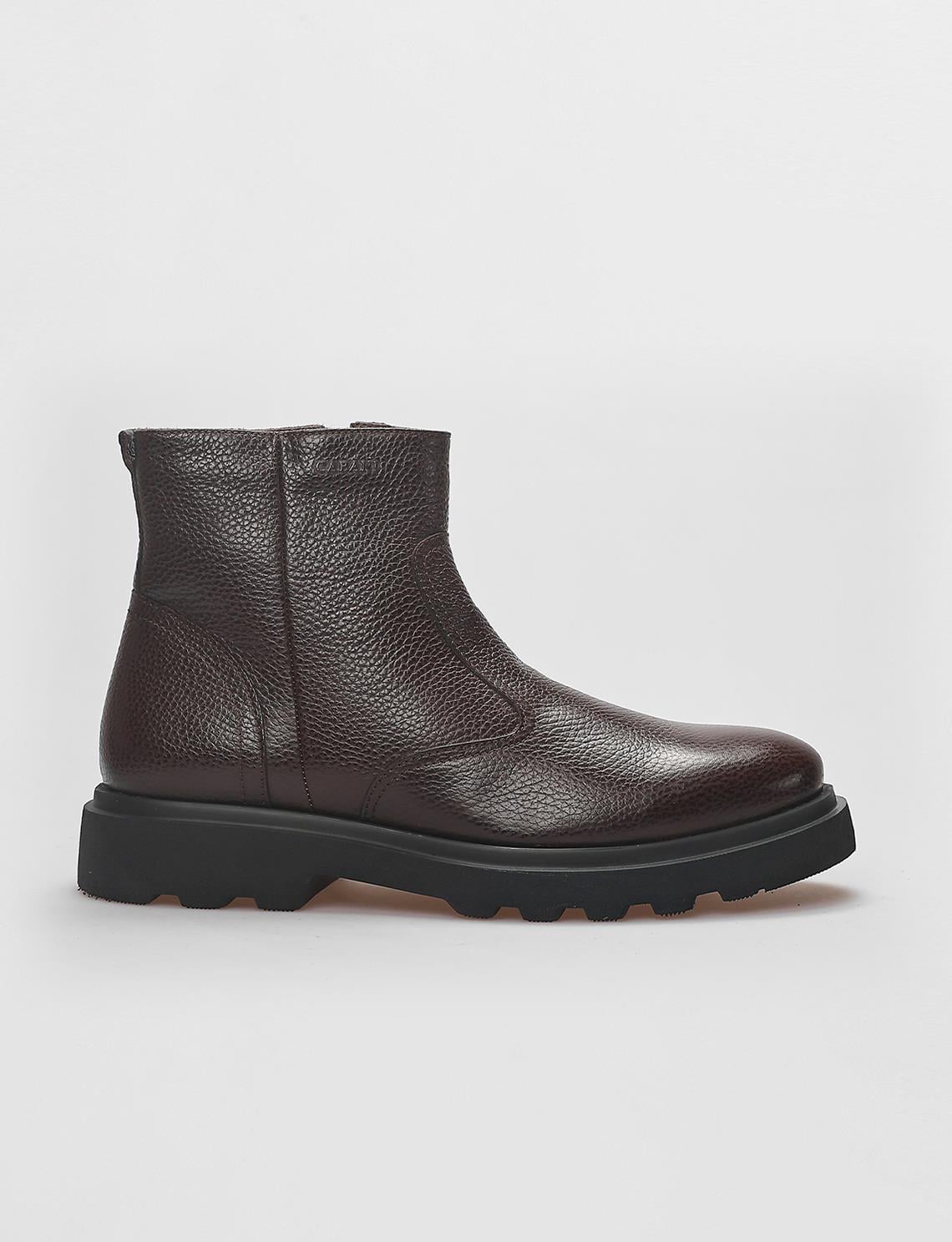 Genuine Leather Brown Zippered Men's Casual Boots