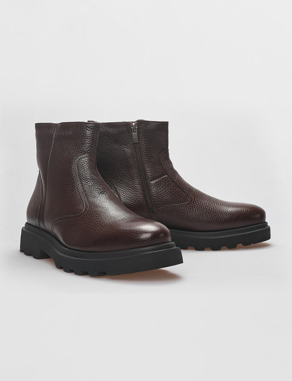 Genuine Leather Brown Zippered Men's Casual Boots