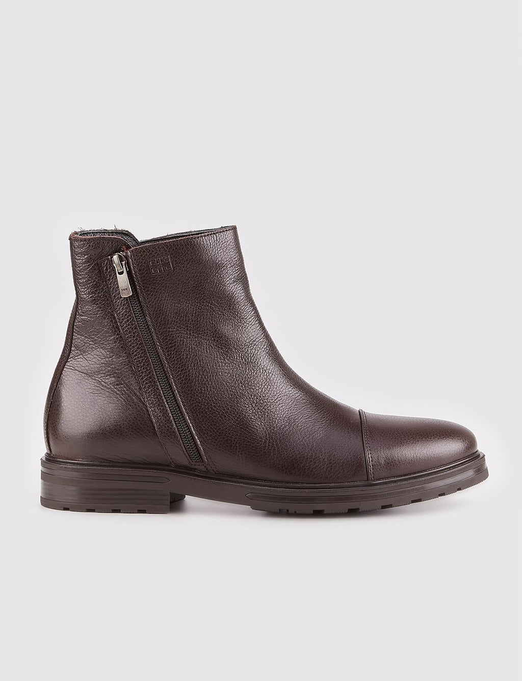 Genuine Leather Brown Zippered Casual Men's Boots
