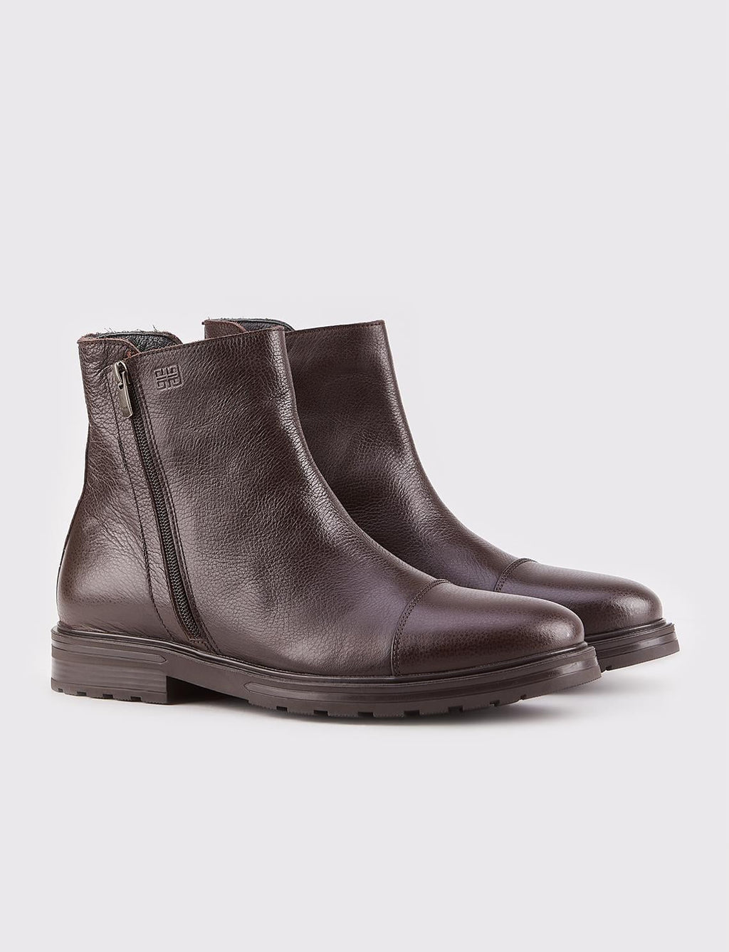 Genuine Leather Brown Zippered Casual Men's Boots