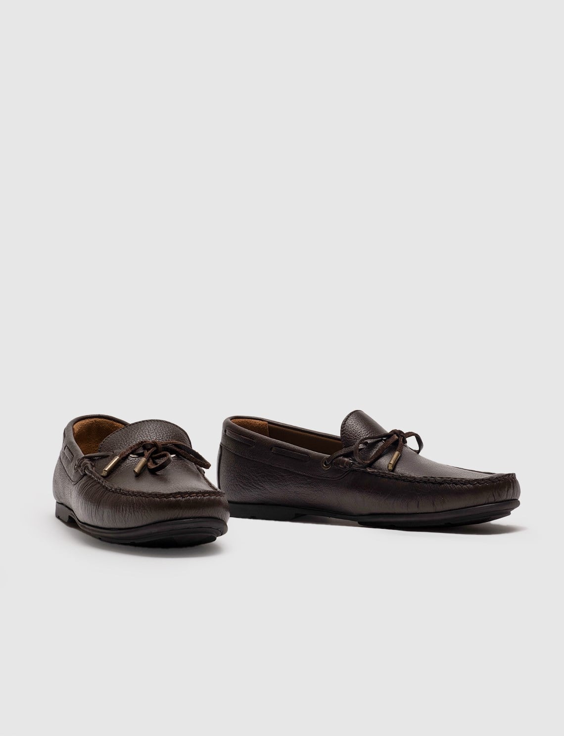Genuine Leather Brown Bowknot Men's Loafer Shoes