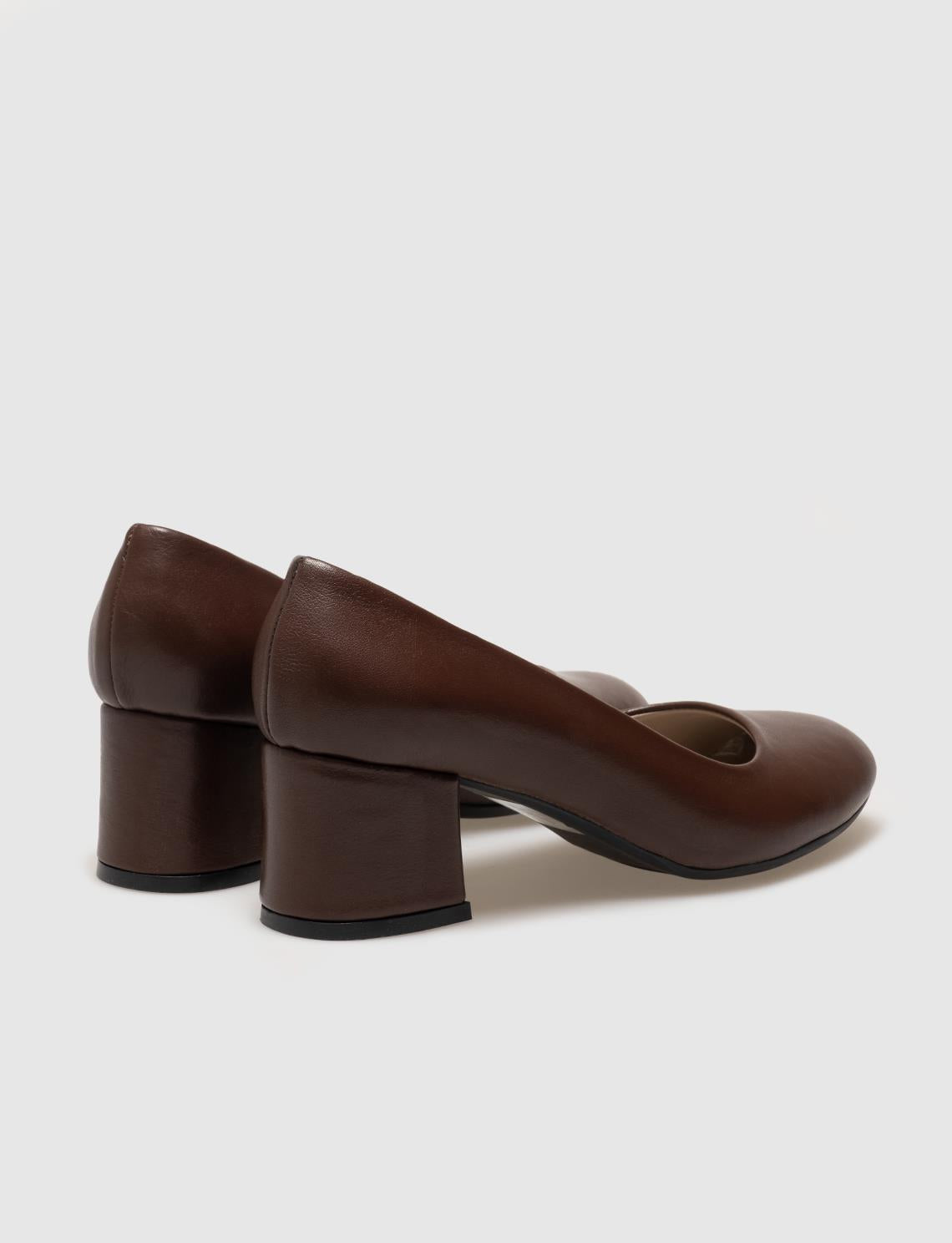 Genuine Leather Brown Women's Chunky Heel Shoes