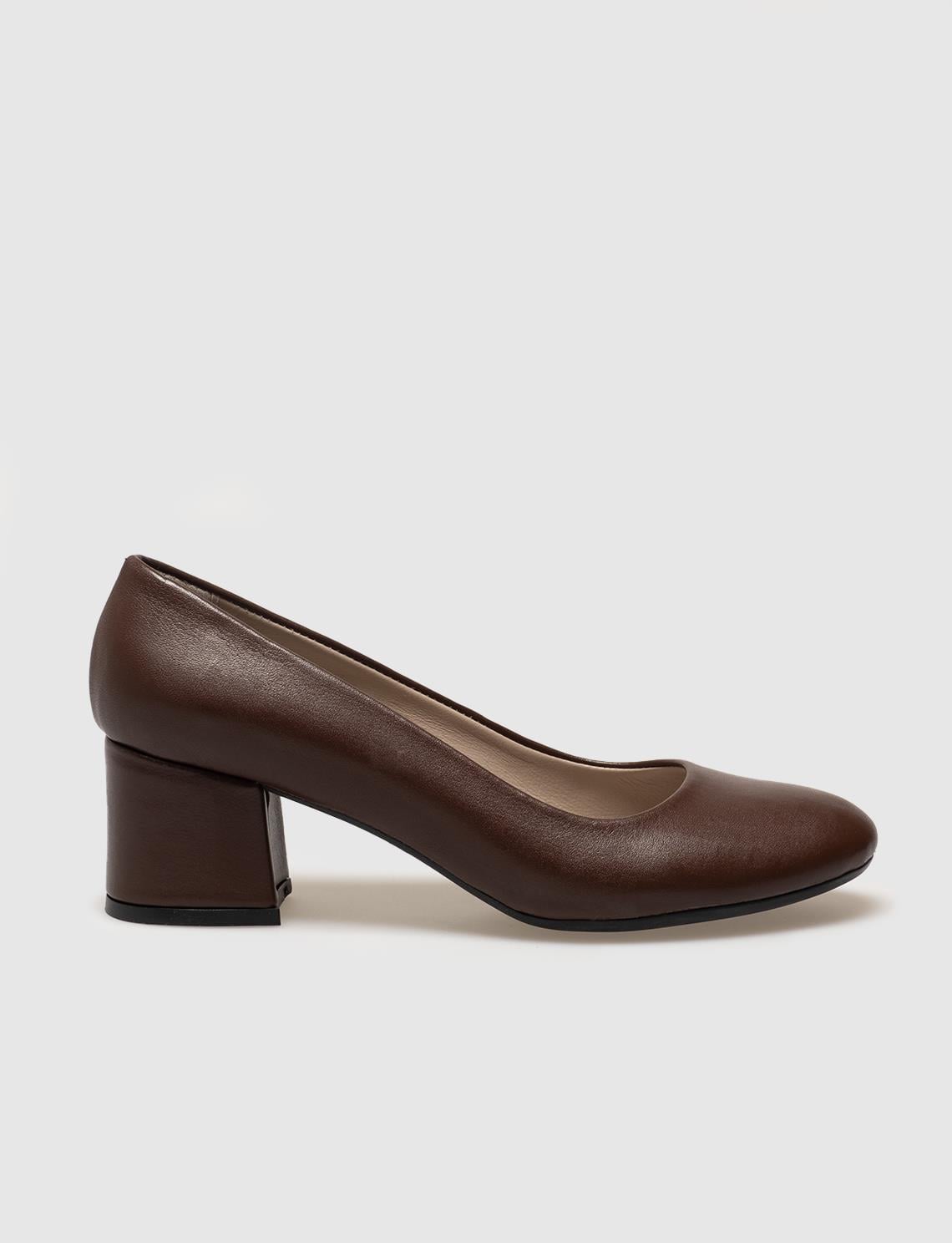 Genuine Leather Brown Women's Chunky Heel Shoes