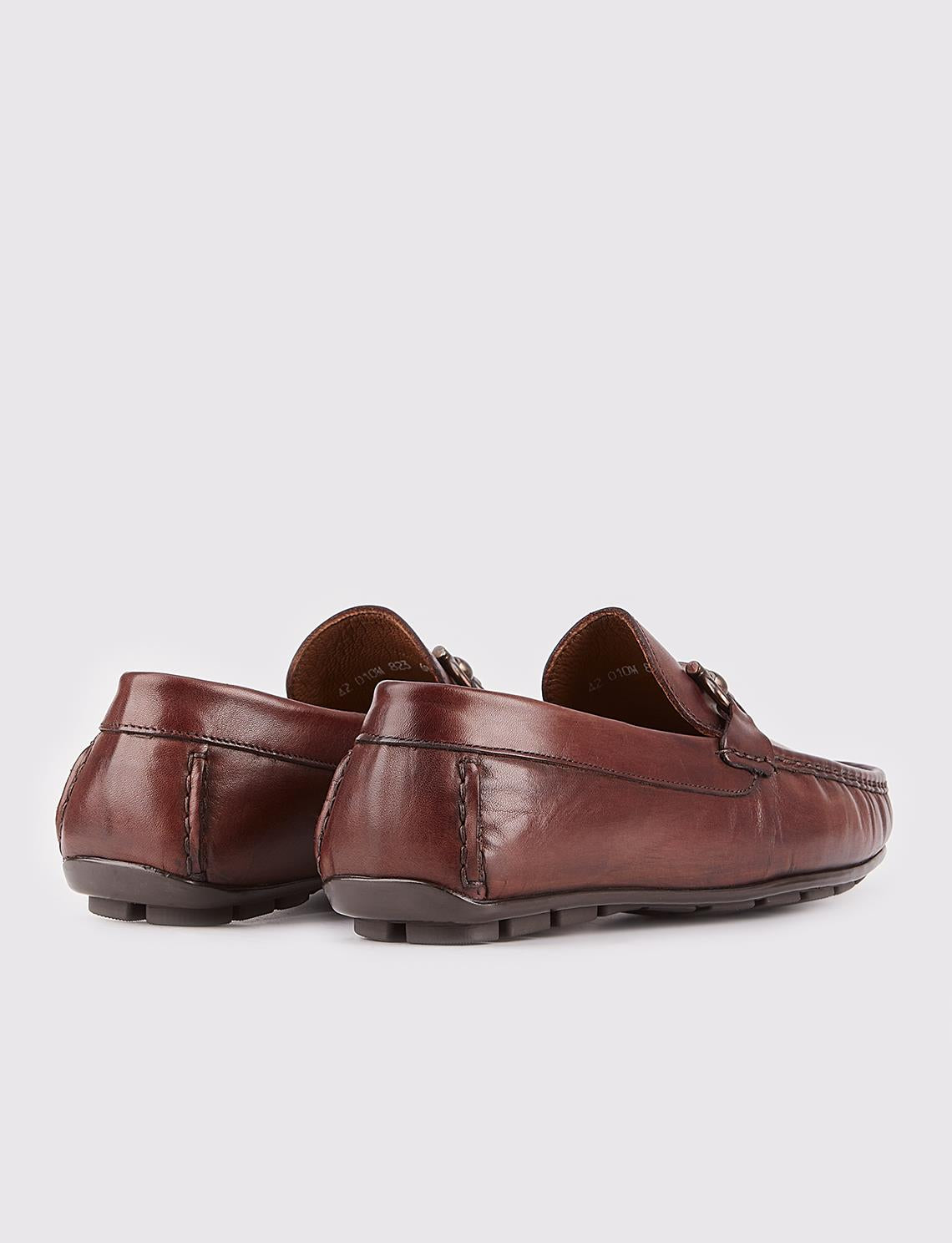 Genuine Leather Brown Men's Loafer Shoes with Metal Accessories