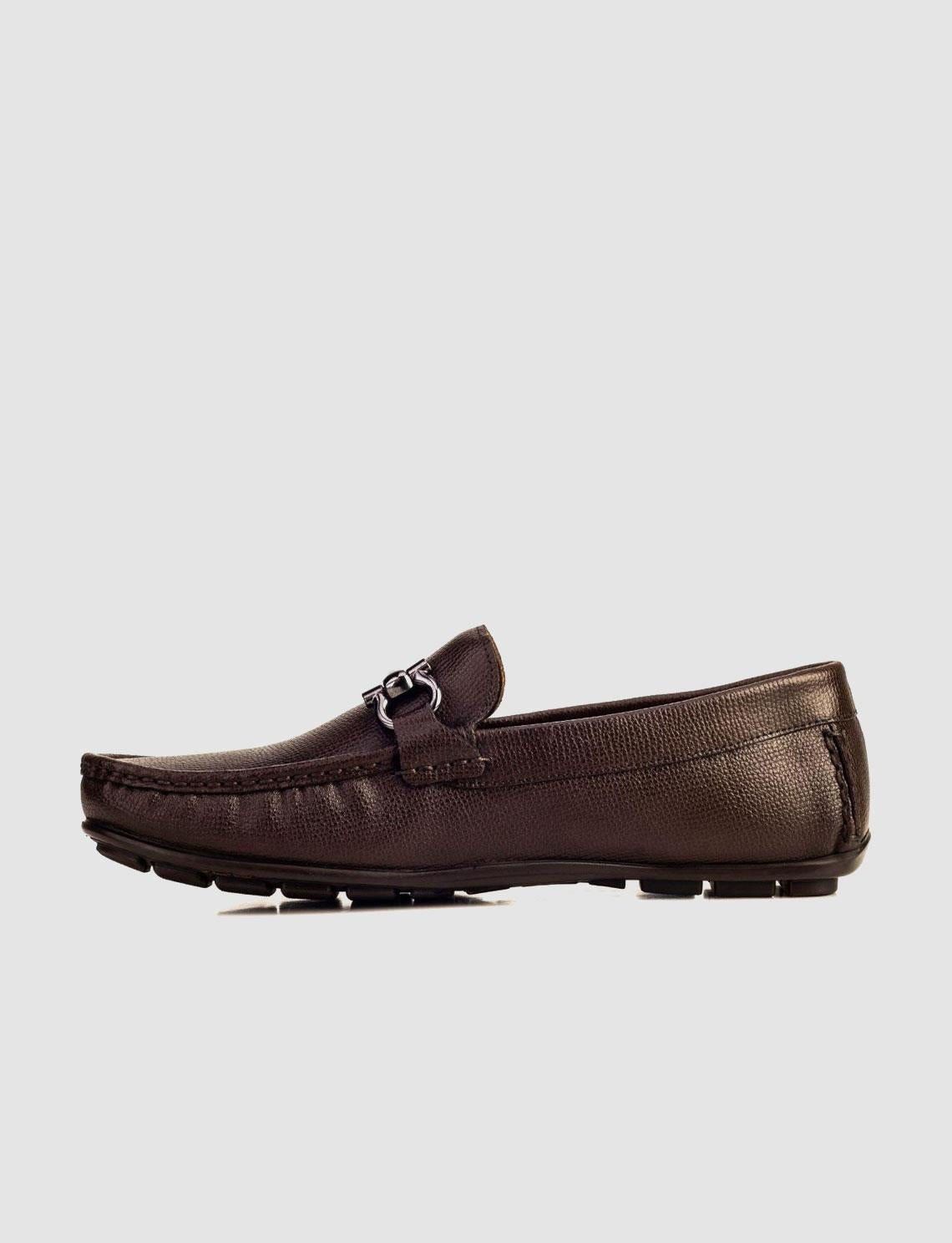 Genuine Leather Brown Buckle Men's Loafer