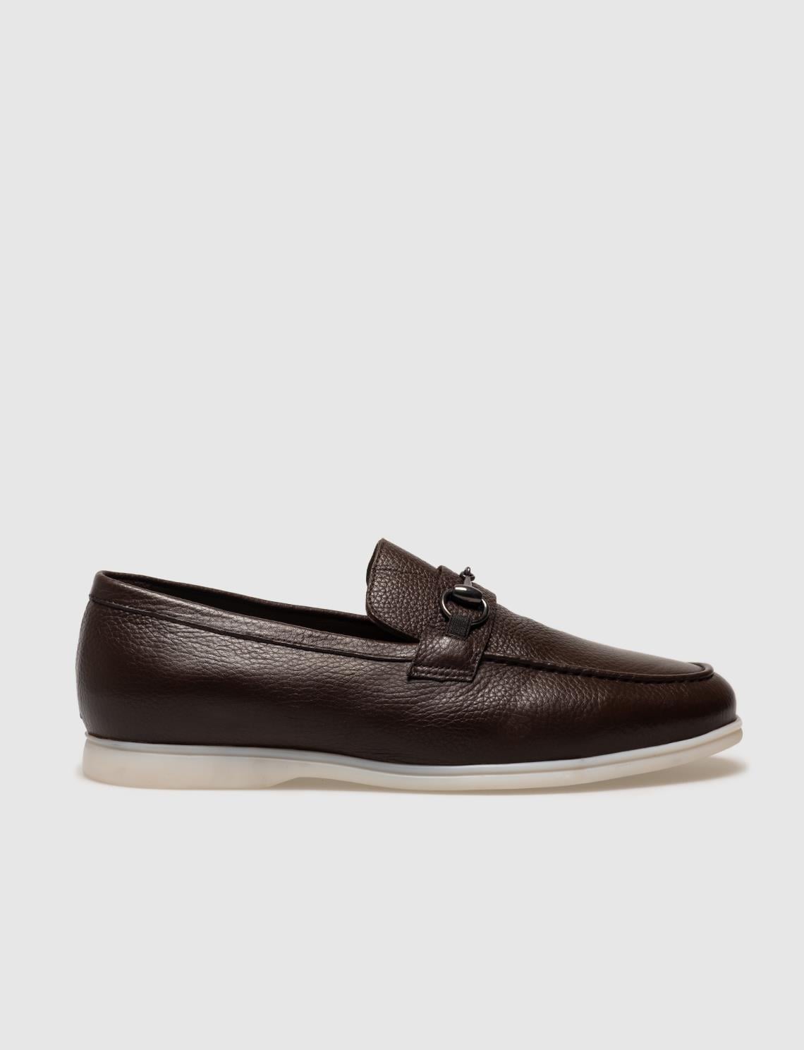 Genuine Leather Brown Buckle Men's Loafer