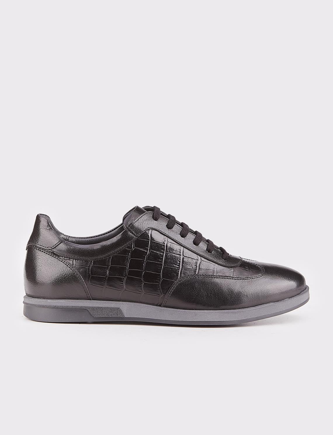 Genuine Leather Rubber Sole Black Lace-up Men's Athletic Shoes