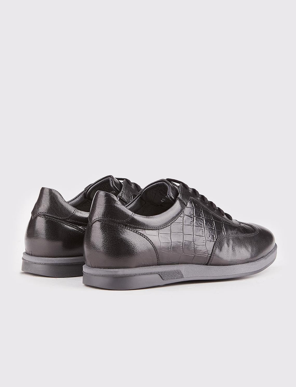 Genuine Leather Rubber Sole Black Lace-up Men's Athletic Shoes