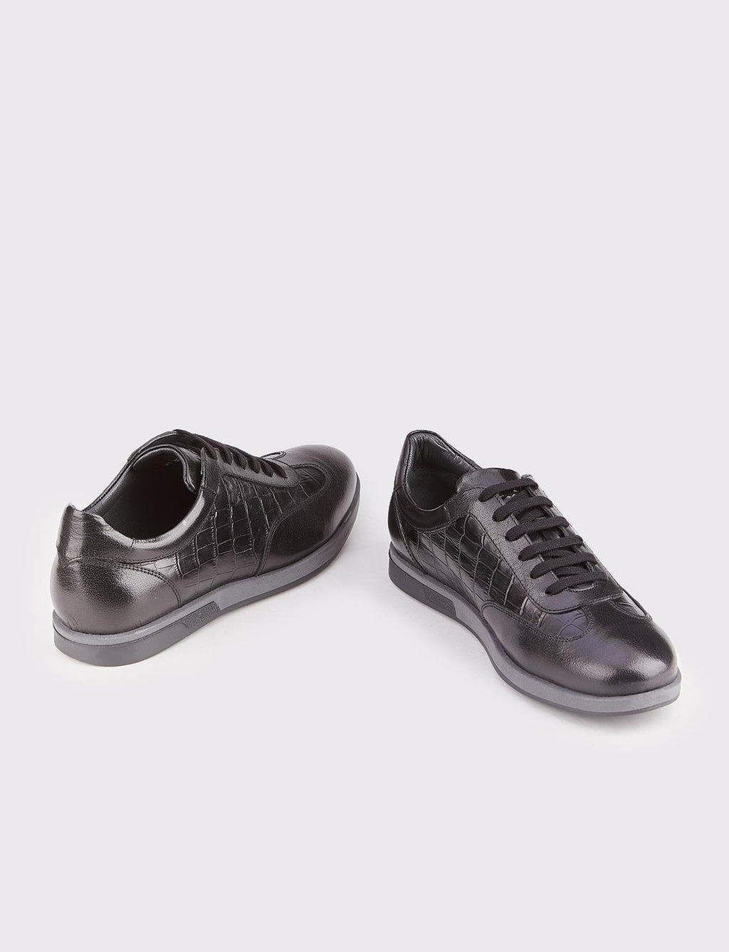 Genuine Leather Rubber Sole Black Lace-up Men's Athletic Shoes