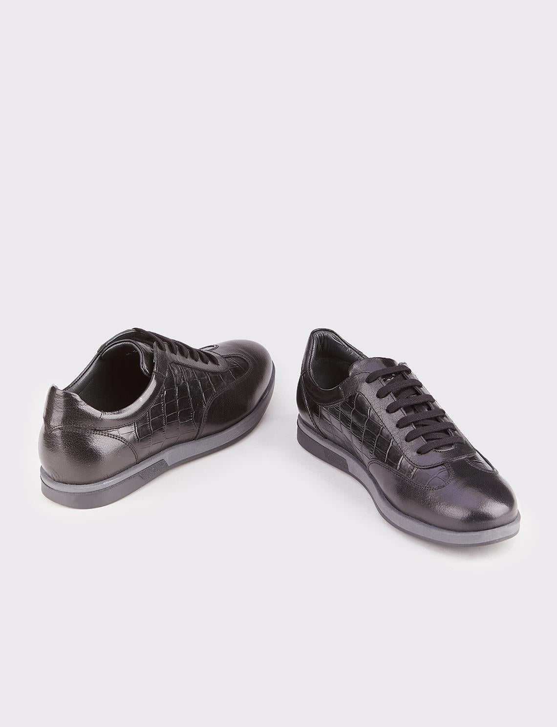 Genuine Leather Rubber Sole Black Lace-up Men's Athletic Shoes