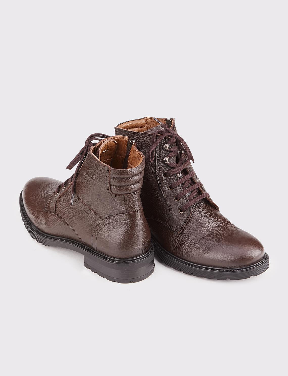 Genuine Leather Men's Casual Boots with Rubber Sole and Brown Laces