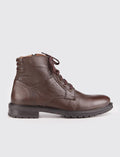 Genuine Leather Men's Casual Boots with Rubber Sole and Brown Laces