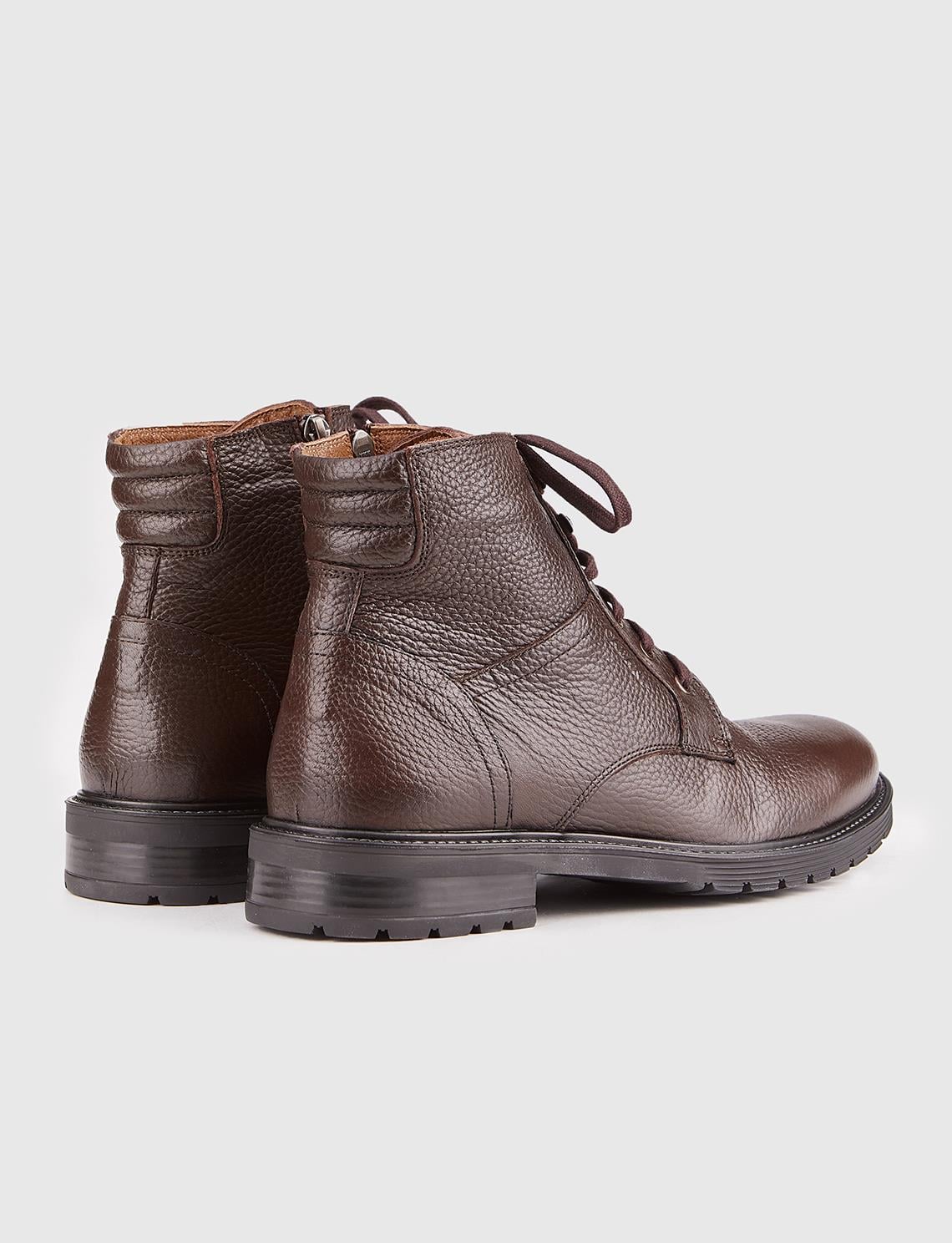Genuine Leather Men's Casual Boots with Rubber Sole and Brown Laces