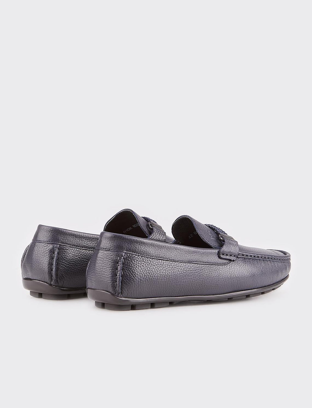 Genuine Leather Men's Loafers in Navy Blue with Rubber Sole