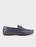 Genuine Leather Men's Loafers in Navy Blue with Rubber Sole