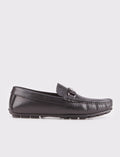 Genuine Leather Black Men's Loafer Shoes with Rubber Sole