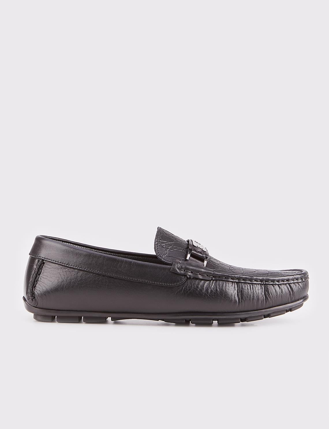 Genuine Leather Black Men's Loafer Shoes with Rubber Sole