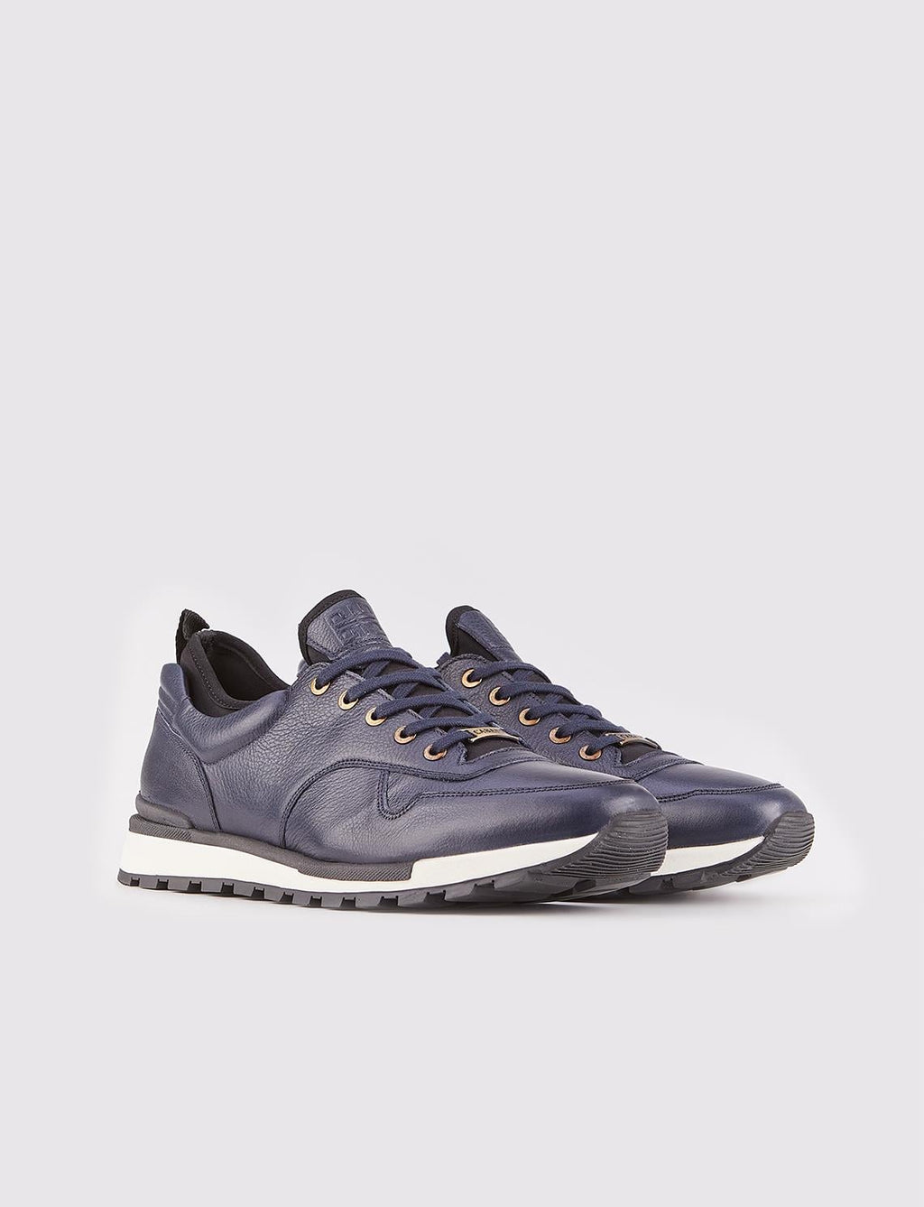 Genuine Leather Navy Blue Lace-up Men's Athletic Shoes with Leather-Covered Sole