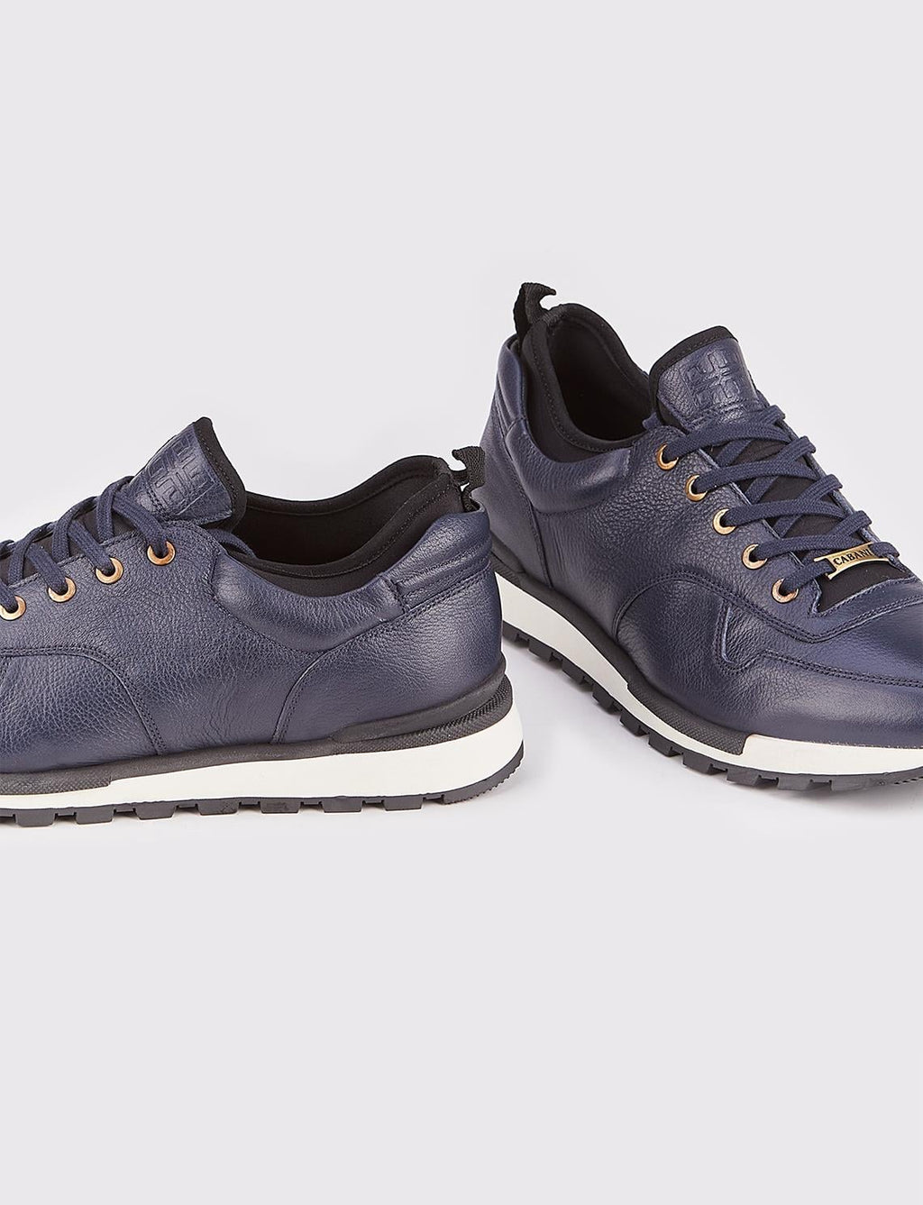 Genuine Leather Navy Blue Lace-up Men's Athletic Shoes with Leather-Covered Sole