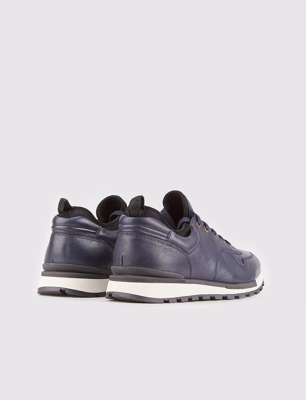 Genuine Leather Navy Blue Lace-up Men's Athletic Shoes with Leather-Covered Sole