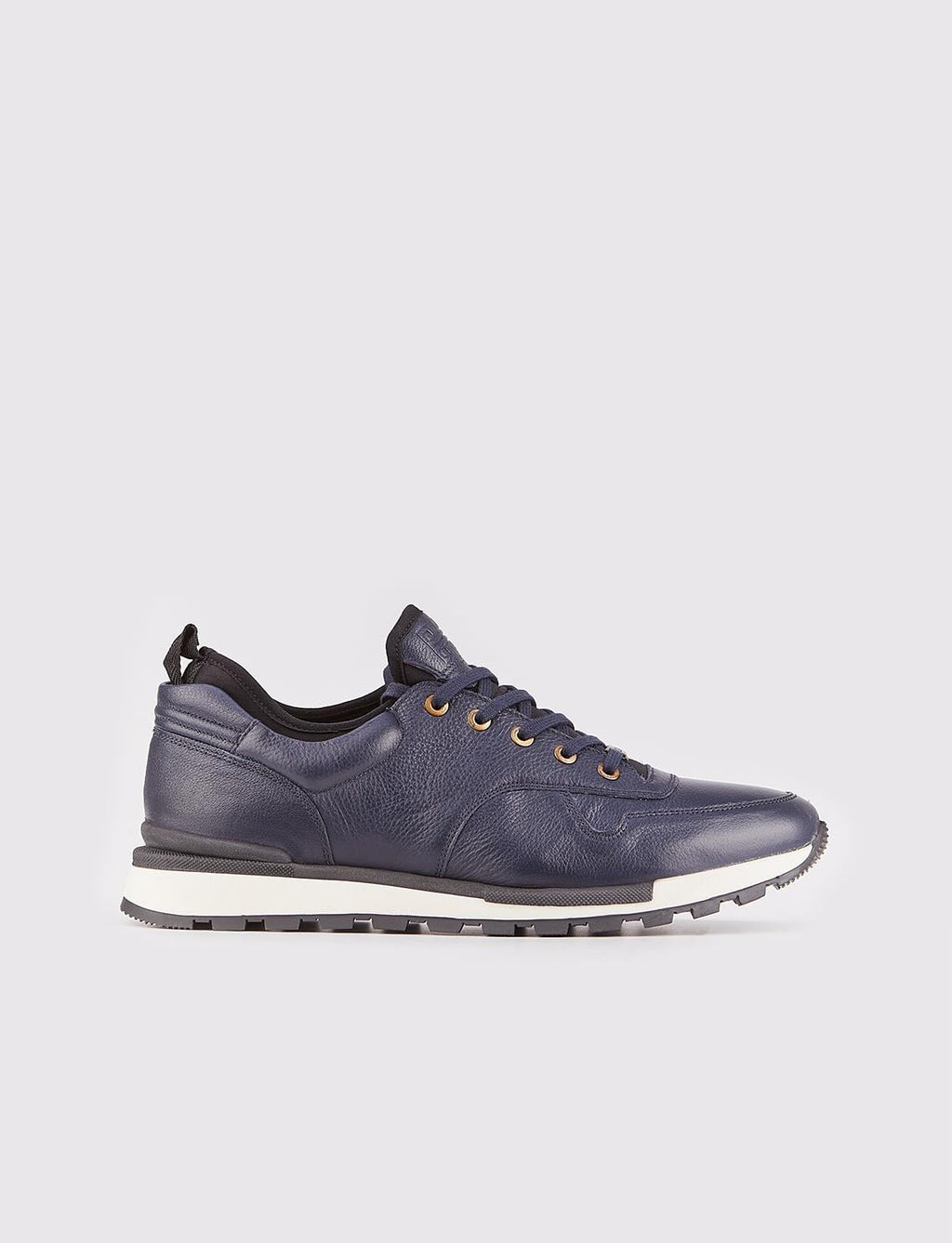 Genuine Leather Navy Blue Lace-up Men's Athletic Shoes with Leather-Covered Sole