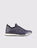 Genuine Leather Navy Blue Lace-up Men's Athletic Shoes with Leather-Covered Sole