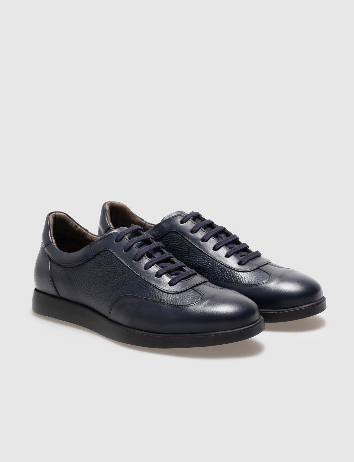 Genuine Leather Navy Blue Lace-up Men's Casual Shoes