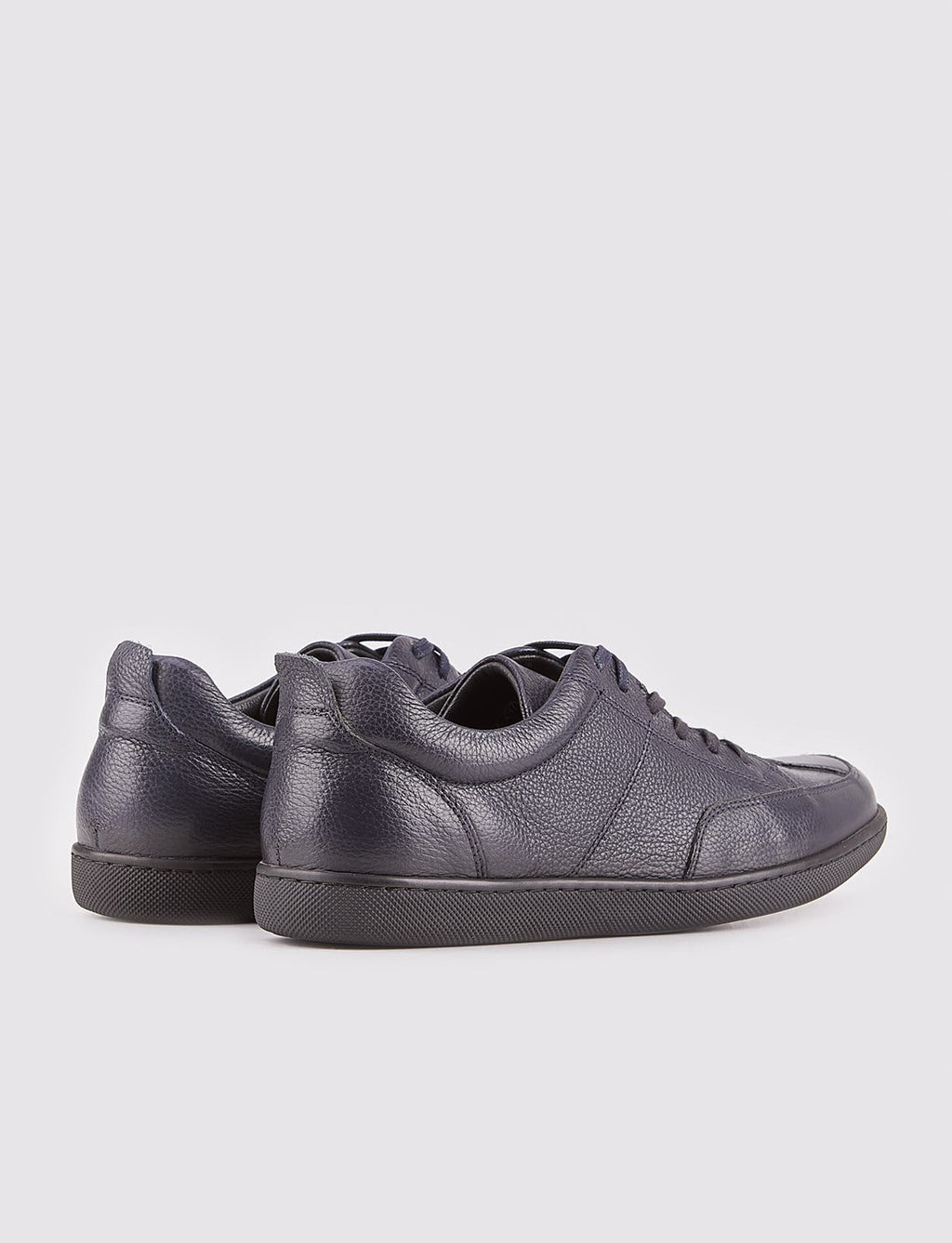 Navy Blue Genuine Leather Lace-Up Men's Casual Shoes