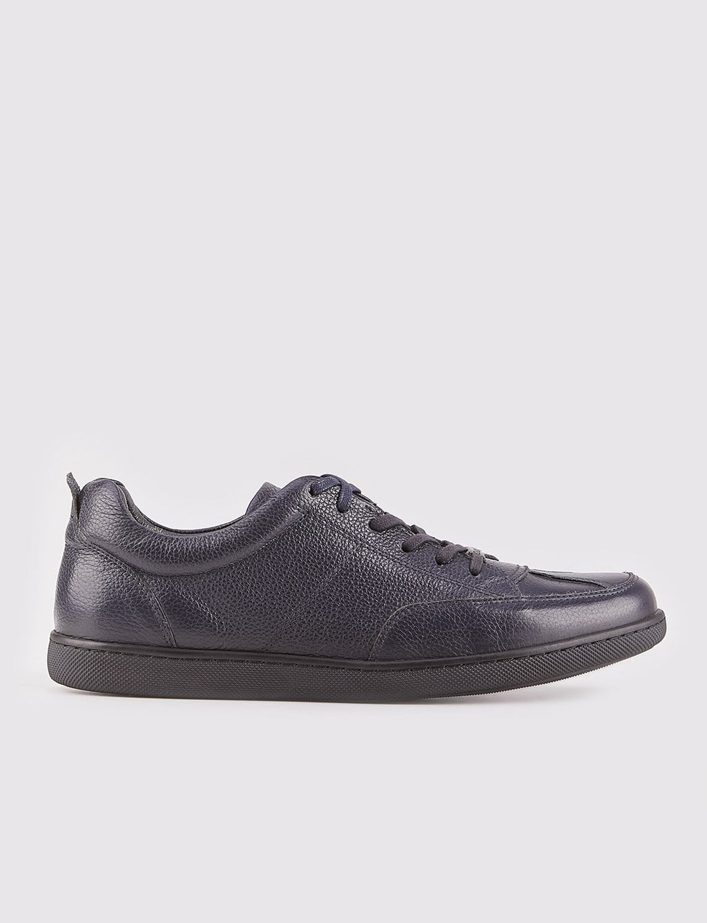 Navy Blue Genuine Leather Lace-Up Men's Casual Shoes