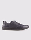 Navy Blue Genuine Leather Lace-Up Men's Casual Shoes