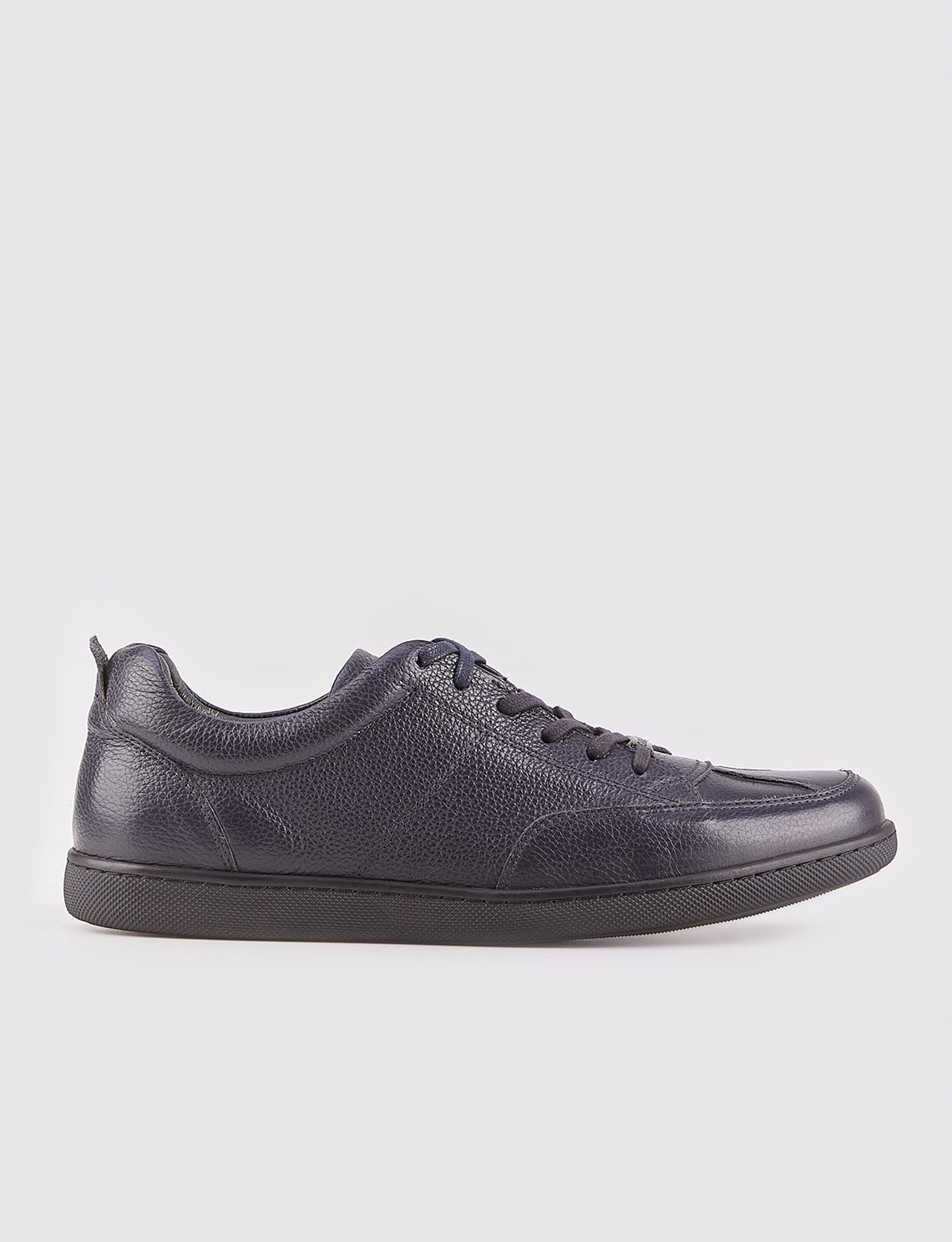 Navy Blue Genuine Leather Lace-Up Men's Casual Shoes