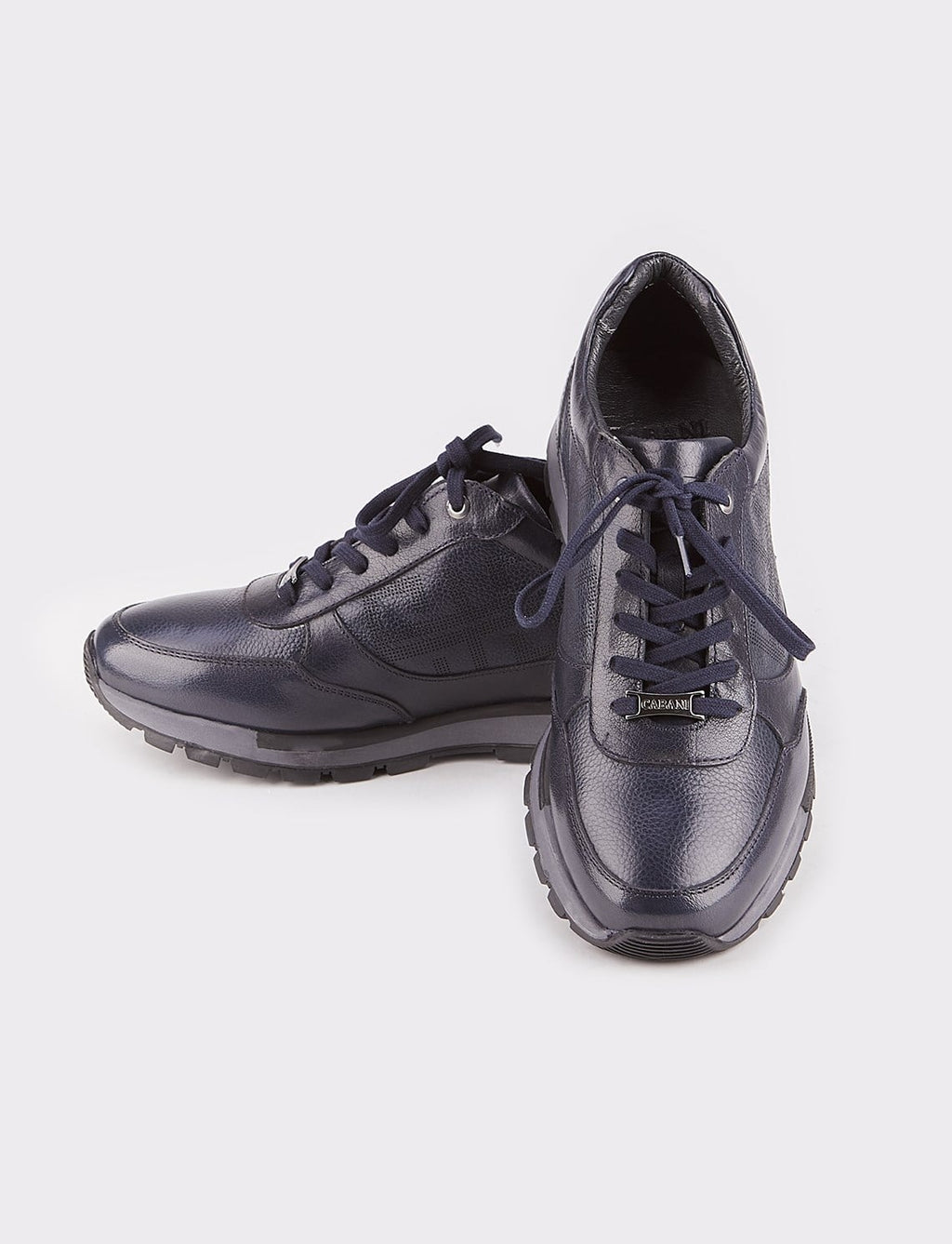 Navy Blue Men's Casual Shoes with Leather Covering and Laces