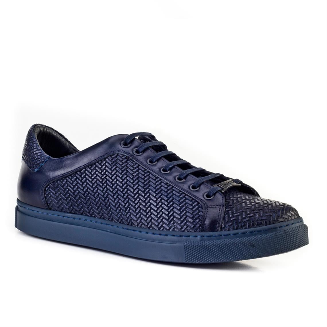 Genuine Leather Navy Blue Lace-up Men's Casual Shoes