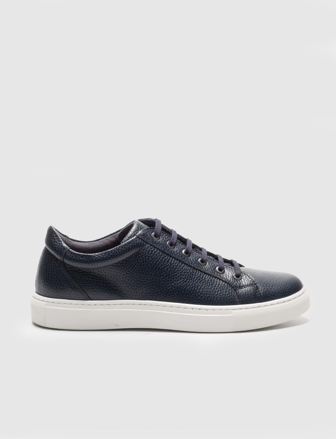 Genuine Leather Navy Blue Lace-up Men's Sneaker