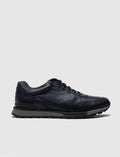 Genuine Leather Navy Blue Lace-up Men's Athletic Shoes