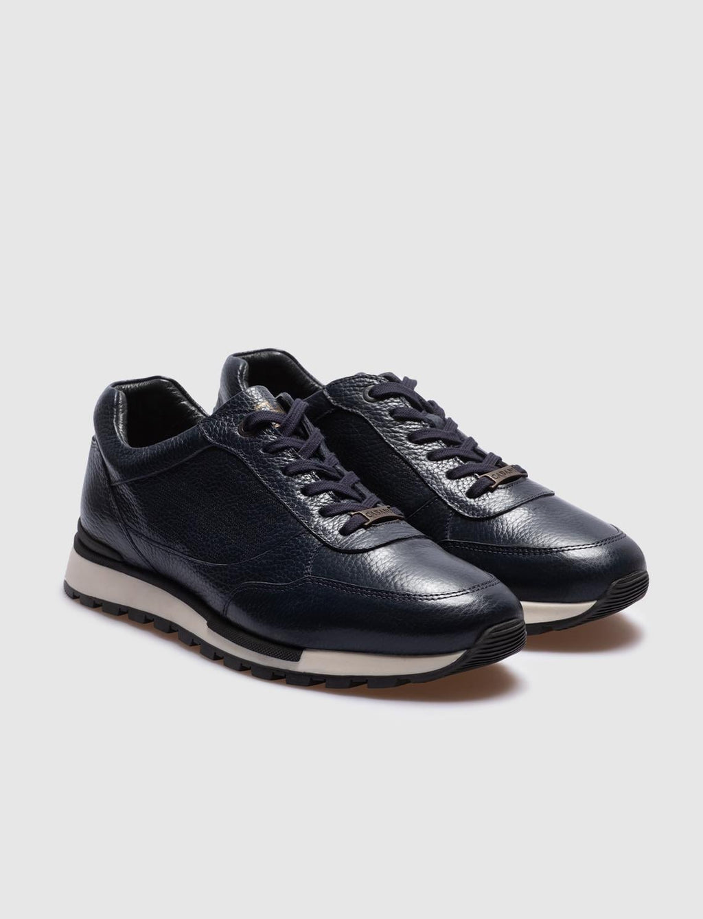 Genuine Leather Navy Blue Lace-up Men's Athletic Shoes