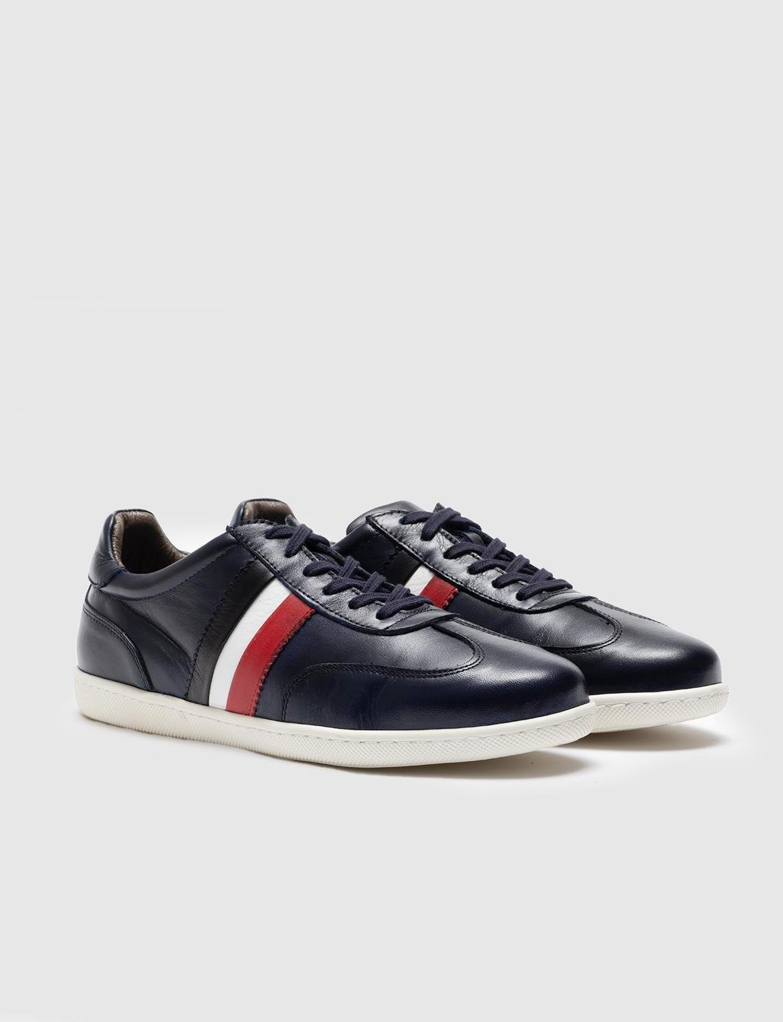 Genuine Leather Navy Blue Lace-up Men's Athletic Shoes