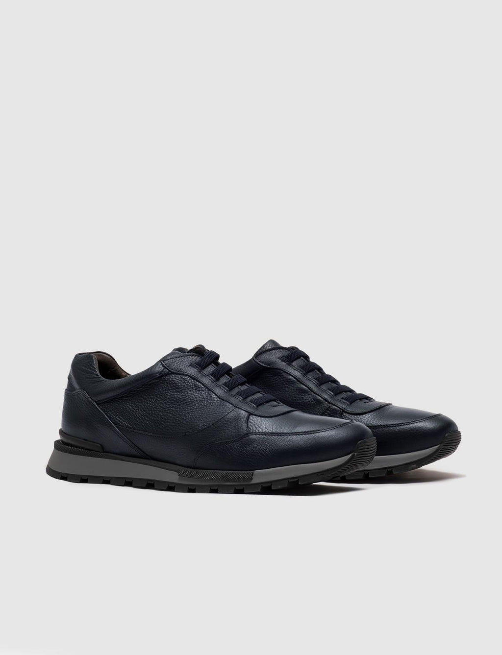 Genuine Leather Navy Blue Lace-up Men's Athletic Shoes