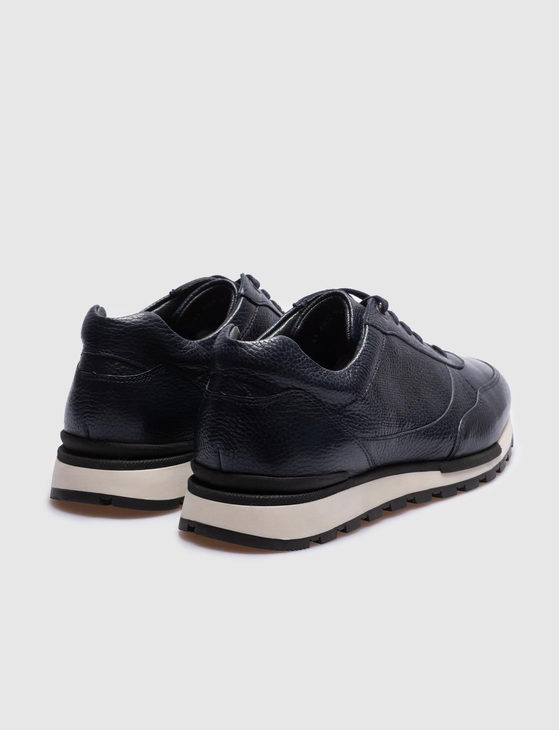 Genuine Leather Navy Blue Lace-up Men's Athletic Shoes