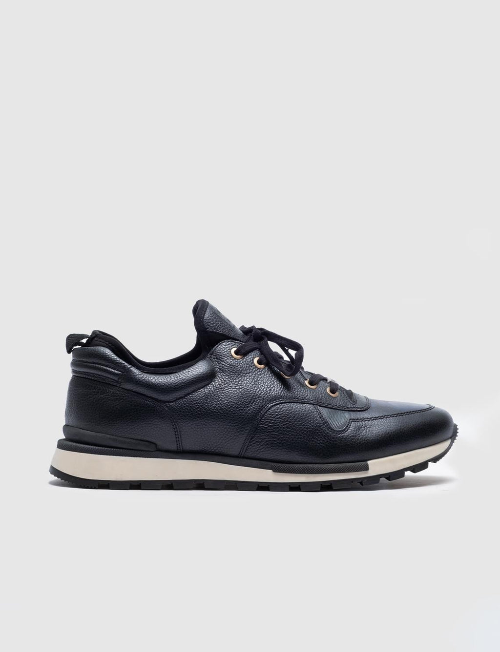 Genuine Leather Navy Blue Lace-up Stretch Detail Men's Athletic Shoes