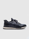 Genuine Leather Navy Blue Lace-up Stretch Detail Men's Athletic Shoes