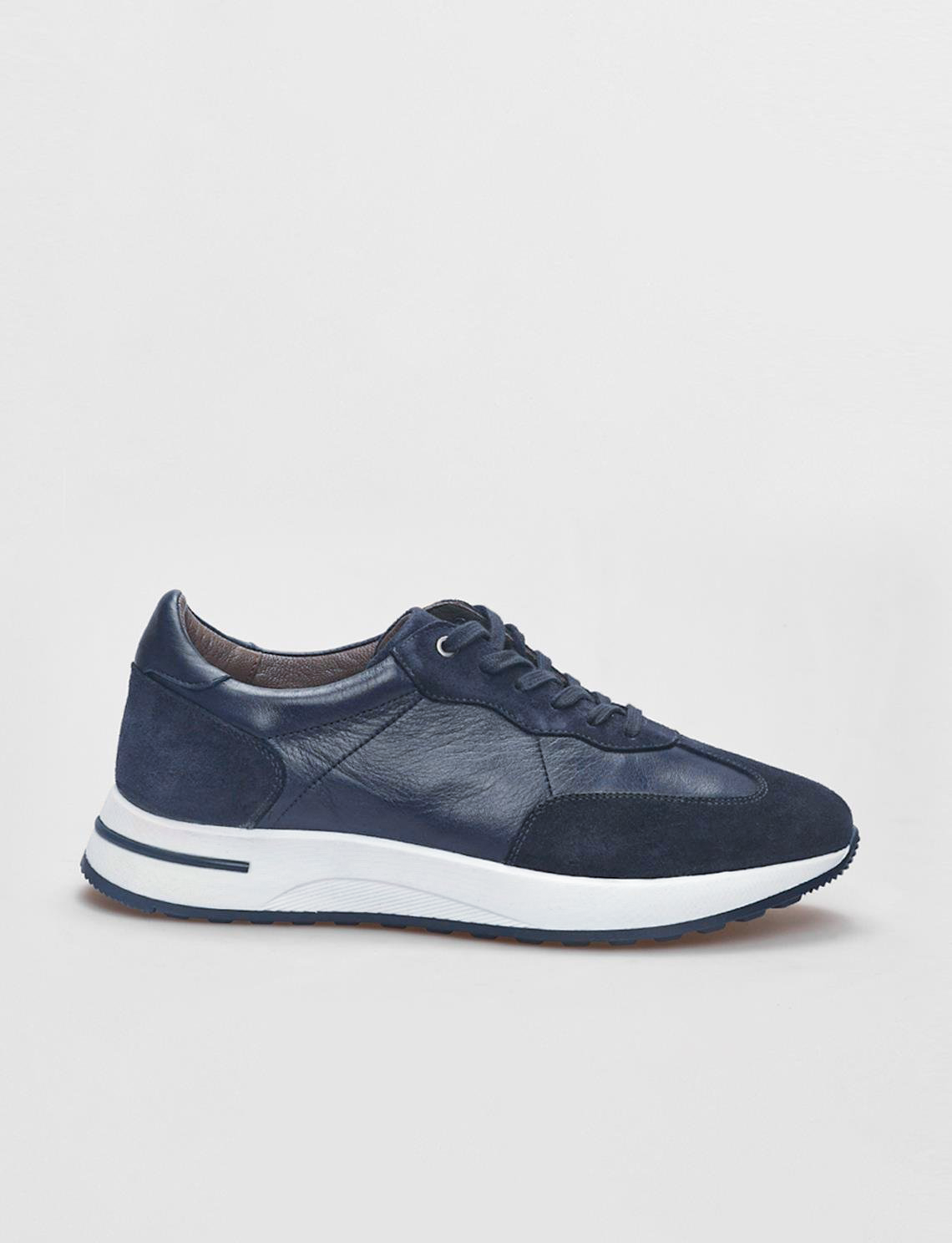 Genuine Leather Navy Blue Lace-up Suede Men's Athletic Shoes