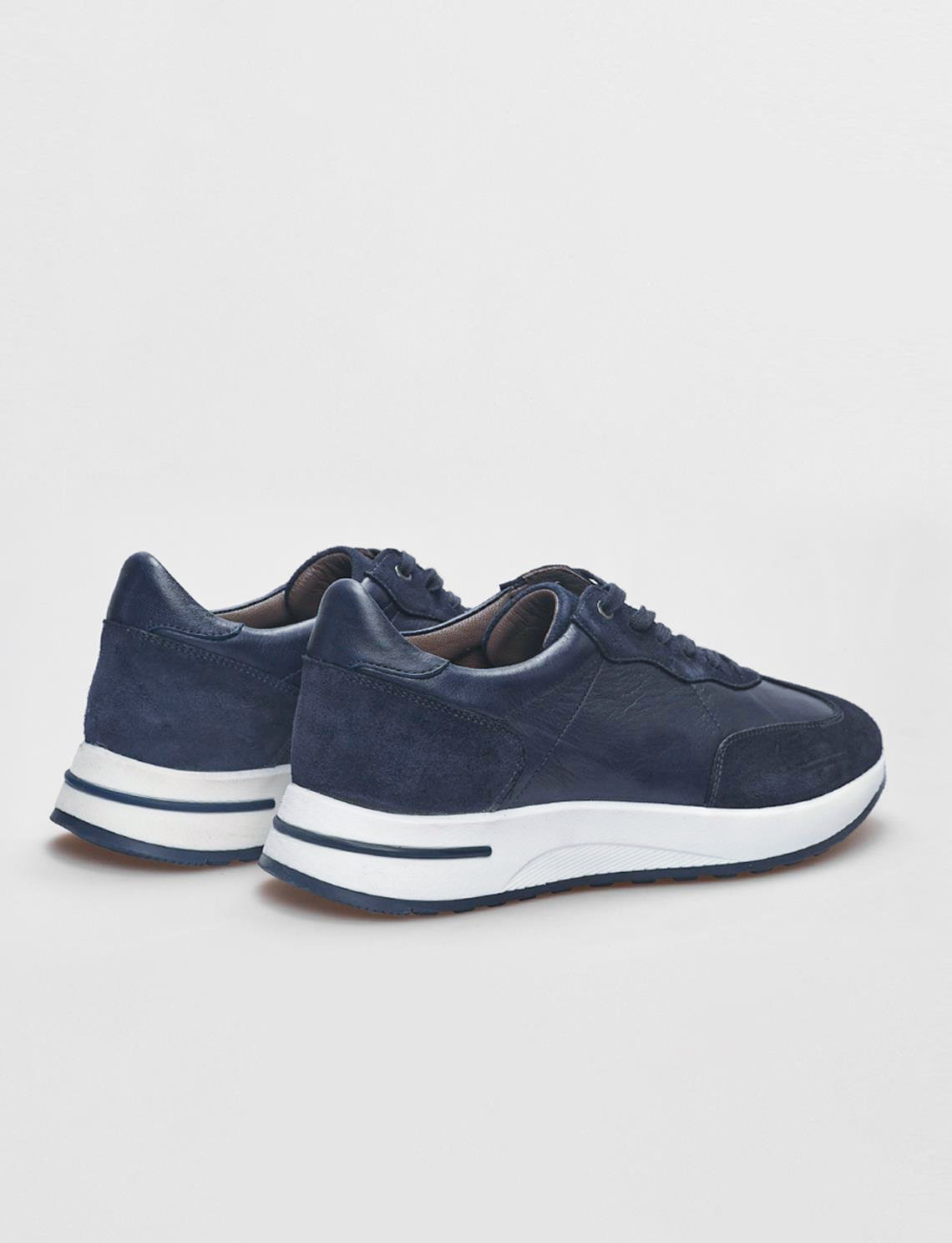 Genuine Leather Navy Blue Lace-up Suede Men's Athletic Shoes