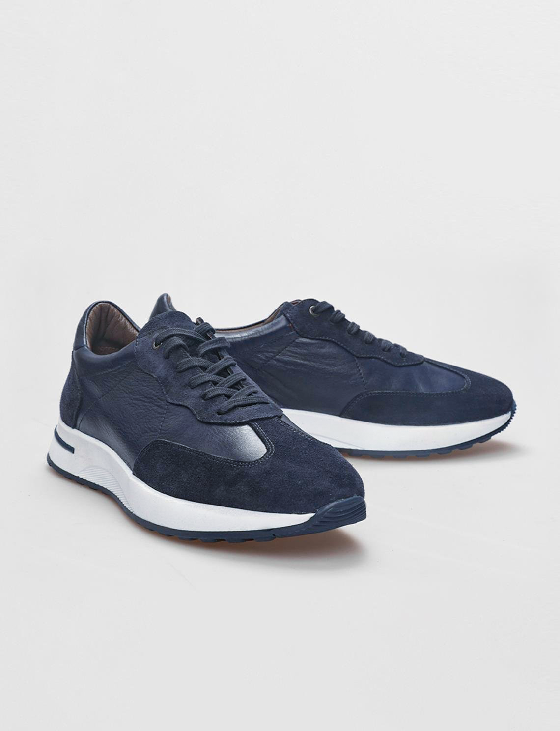 Genuine Leather Navy Blue Lace-up Suede Men's Athletic Shoes