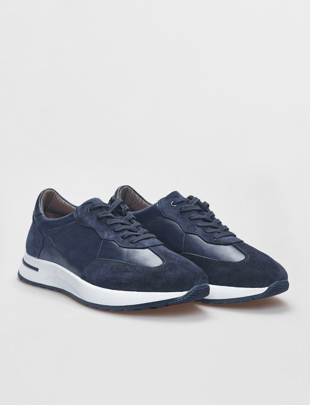 Genuine Leather Navy Blue Lace-up Suede Men's Athletic Shoes