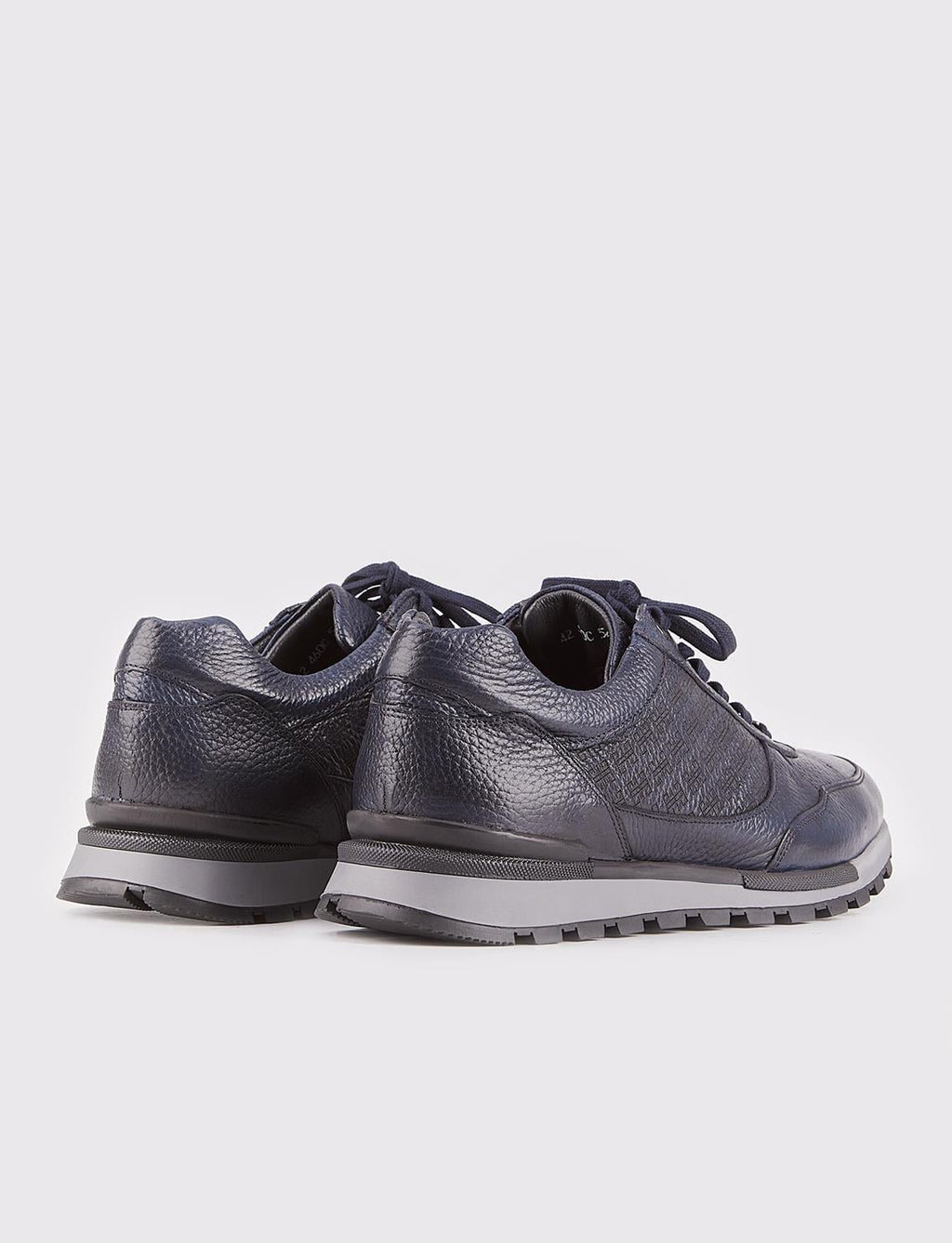 Genuine Leather Navy Blue Lace-up Men's Athletic Shoes with Thermal Sole