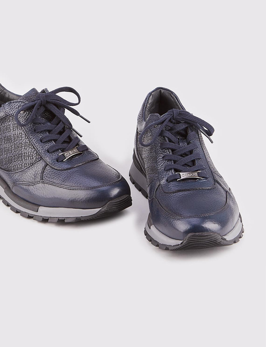 Genuine Leather Navy Blue Lace-up Men's Athletic Shoes with Thermal Sole