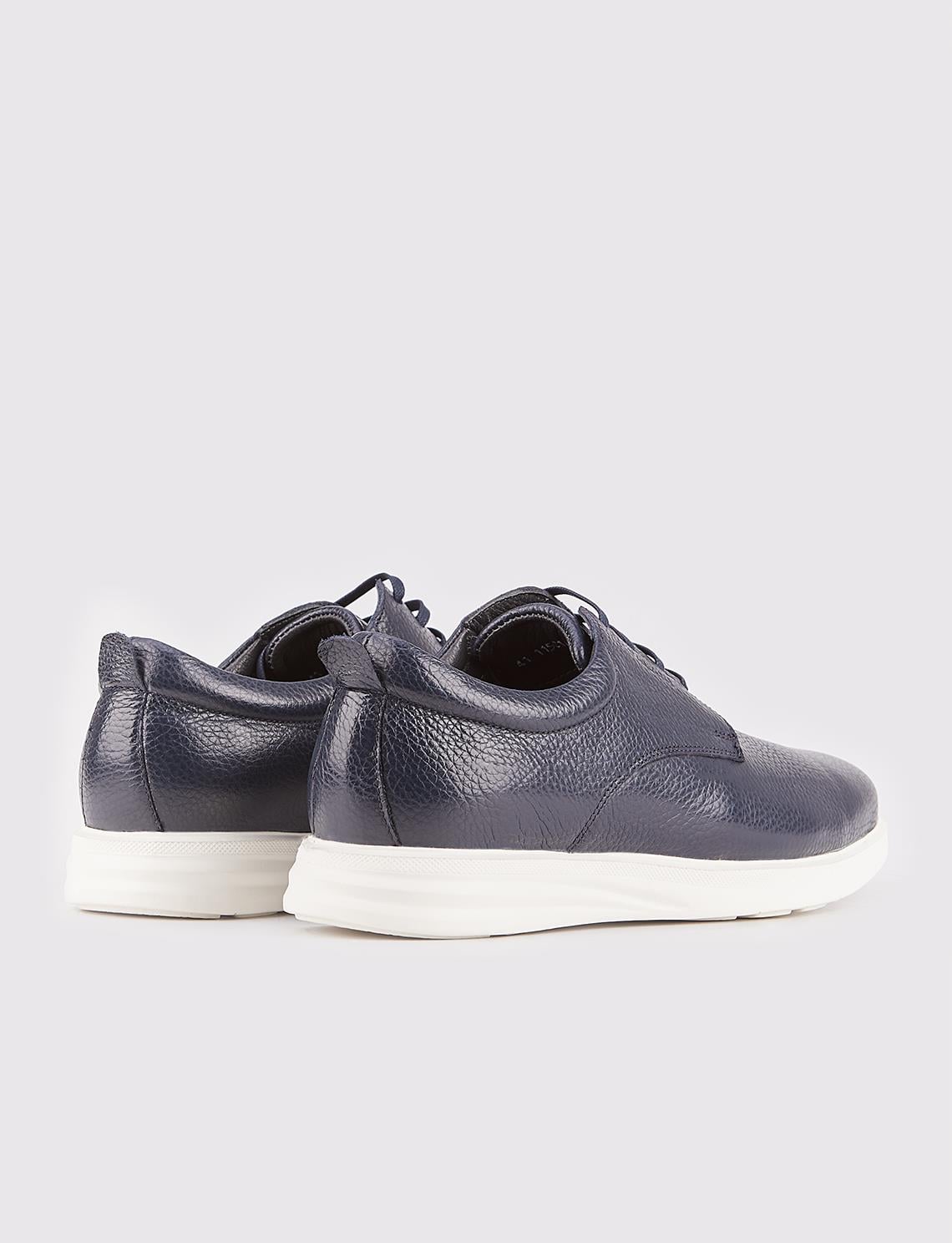 Genuine Leather Navy Blue Extra Lightweight Lace-up Men's Casual Shoes
