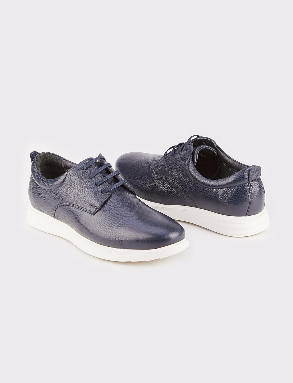 Genuine Leather Navy Blue Extra Lightweight Lace-up Men's Casual Shoes