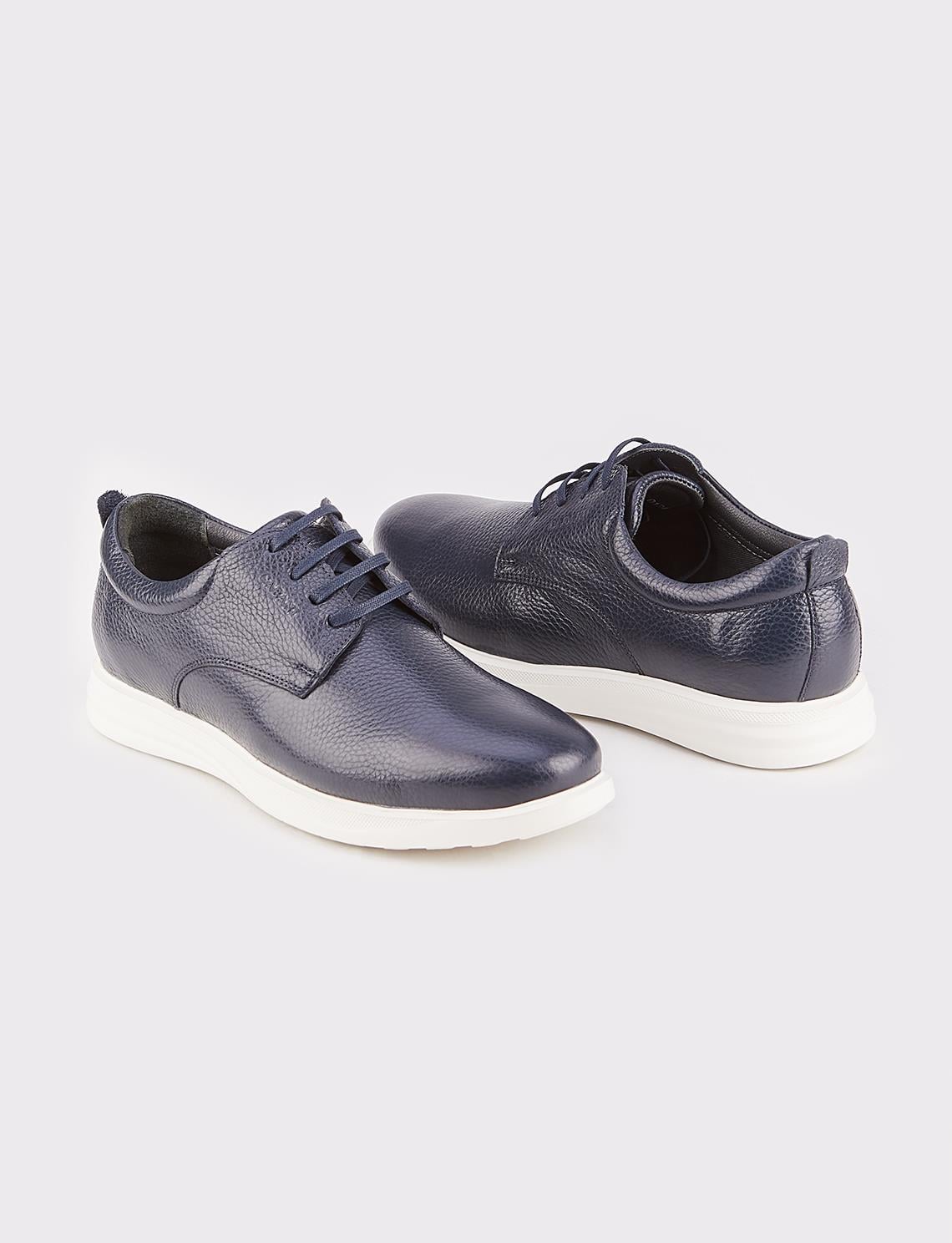 Genuine Leather Navy Blue Extra Lightweight Lace-up Men's Casual Shoes